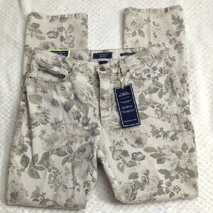 Charter Club Floral Straight Leg Jeans - Cream and Gray